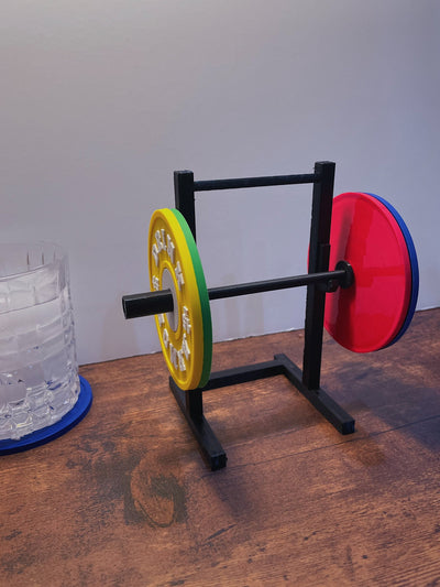 Weight Plate Coaster Squat Rack - Funny Gym Coffee Coaster Rack with Pen, Pencil Holder for Table, Desk Accessory | Crossfit & Fitness Gift