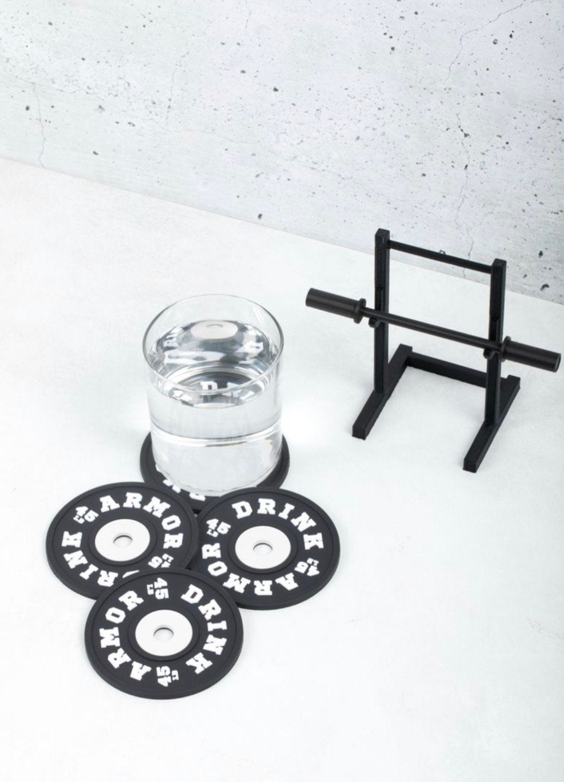 Weight Plate Coaster Squat Rack Black - Funny Gym Coaster Rack with Pen, Pencil Holder for Table, Desk Accessory | Crossfit & Fitness Gift